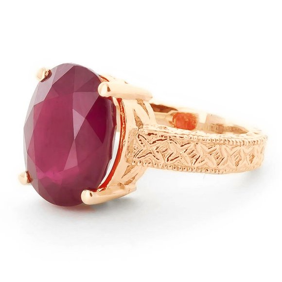 14K. SOLID GOLD RING WITH NATURAL OVAL RUBY (Rose Gold) - Picture 2 of 5